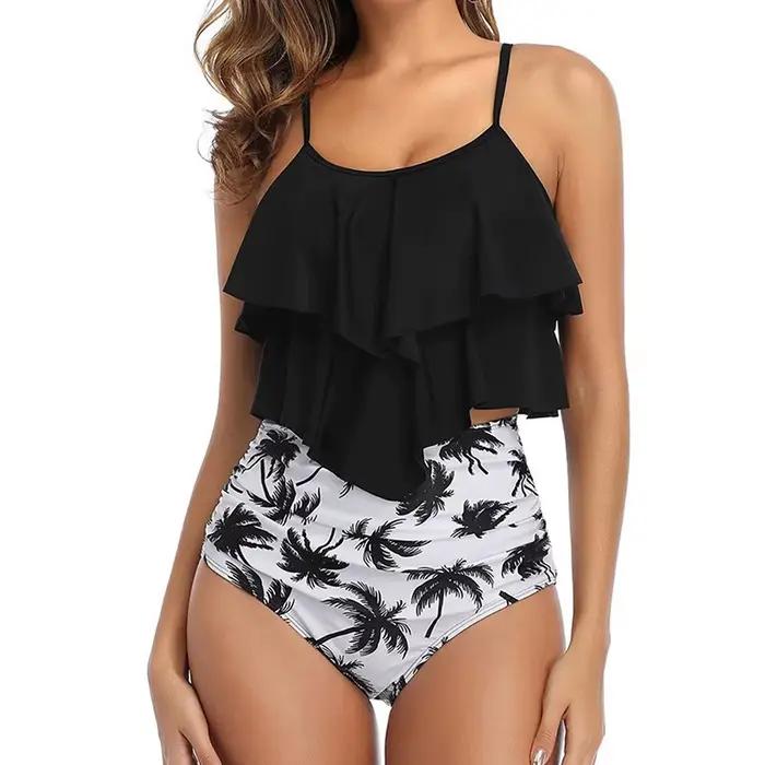 Ensemble Bikini élégant maillot de bain femmes volants couches débardeur taille haute