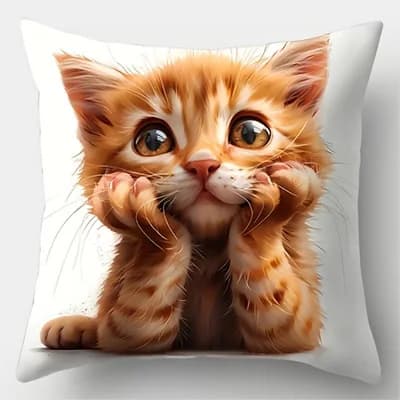 Taie d'oreiller carrée Collection chat 45x45cm, décoration de maison et de bureau
