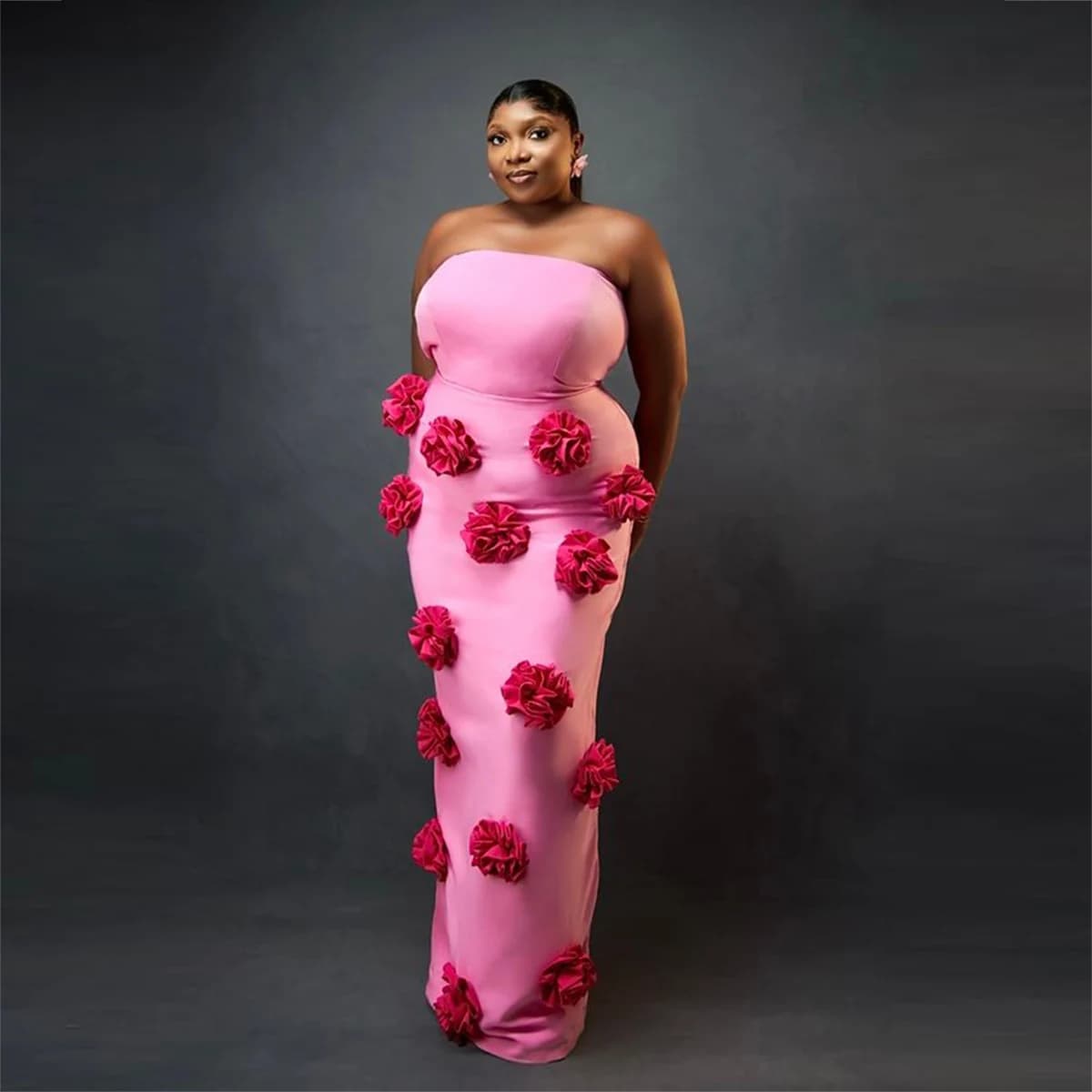 Robe de bal grande taille rose Aso Ebi avec fleurs 3D, robes de soirée fourreau pour femmes africain