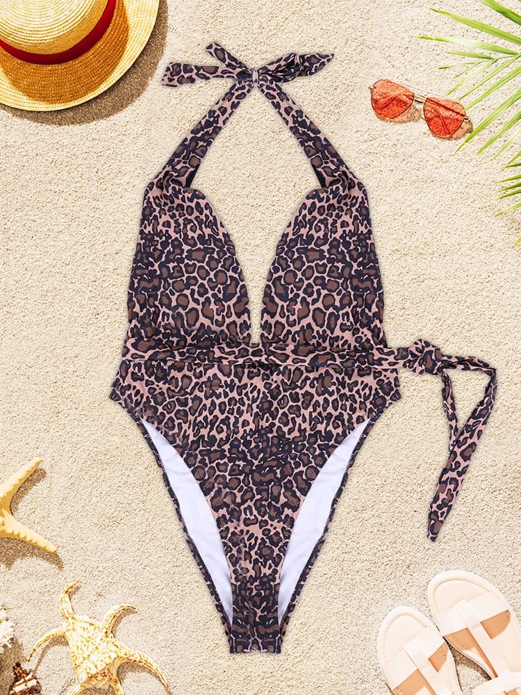 Maillot de bain une pièce imprimé rétro pour femmes, vêtements de plage, sans manches, dos nu, col s