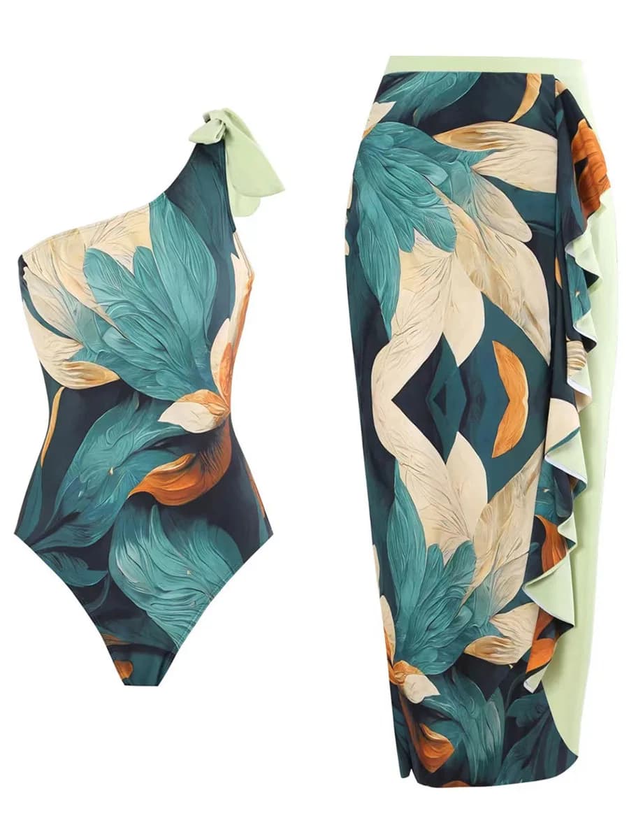 Maillot de bain asymétrique 2026 avec jupe longue, rembourré, sexy, pour femme, tenue de plage estiv