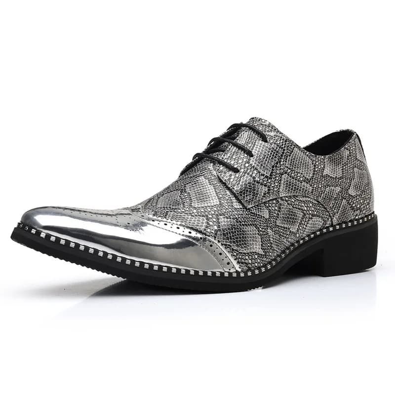 Chaussures d'affaires à motifs de serpent doré, chaussures en cuir à bout pointu avec boucle de gran