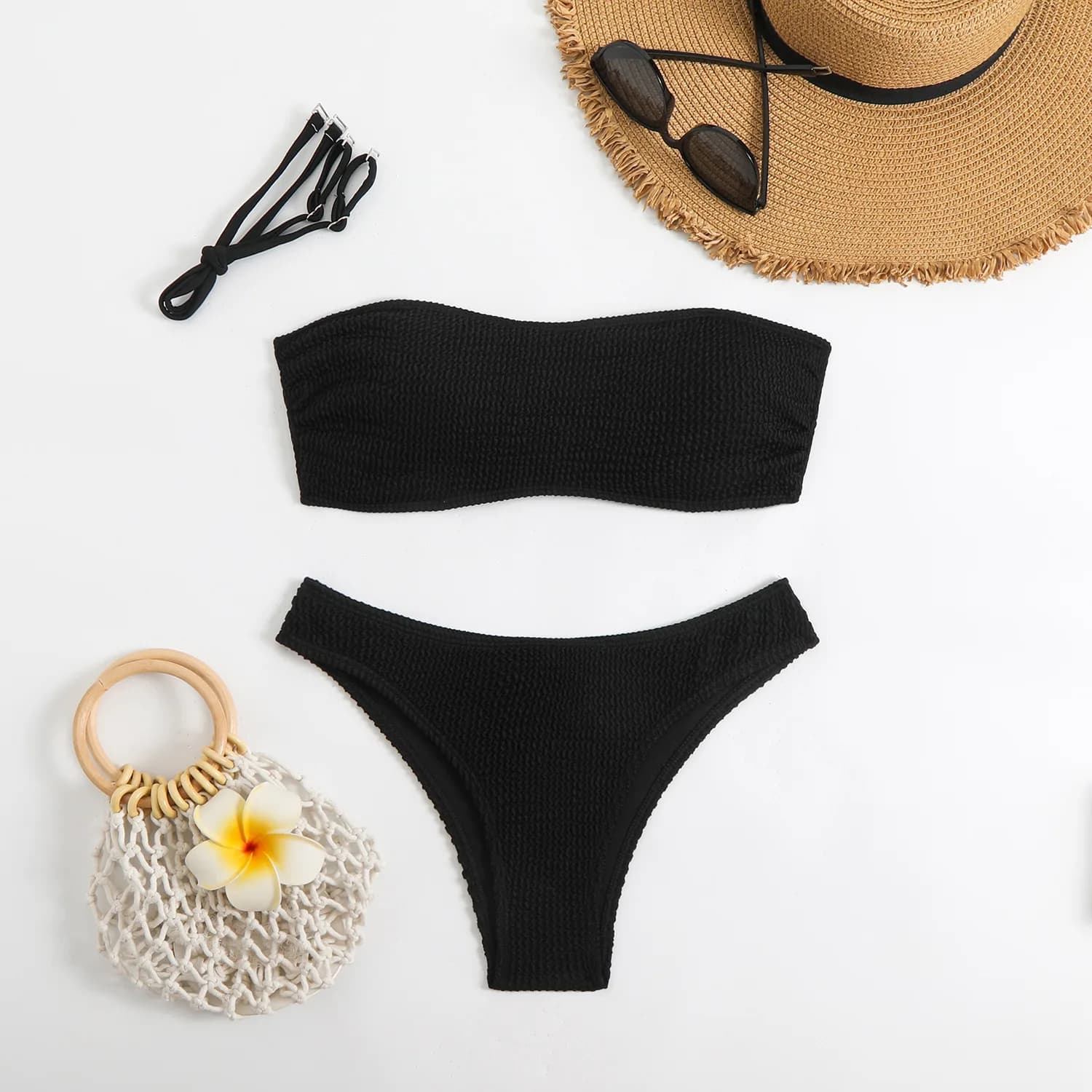 Bikini sans bretelles et taille basse pour femme, maillot de bain deux pièces, vêtements de plage, c