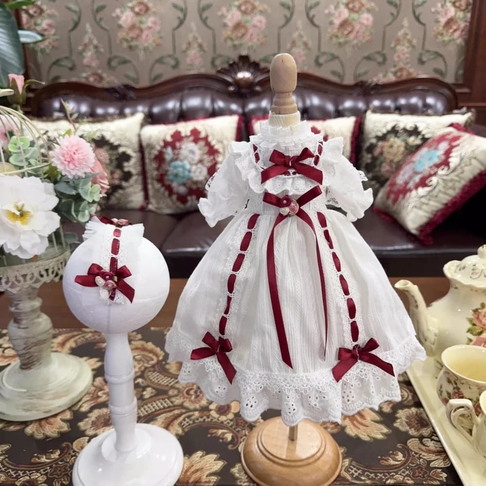 BJD Butter-Jupe longue blanche à manches courtes avec nœud, vêtements de poupée, accessoires, convie