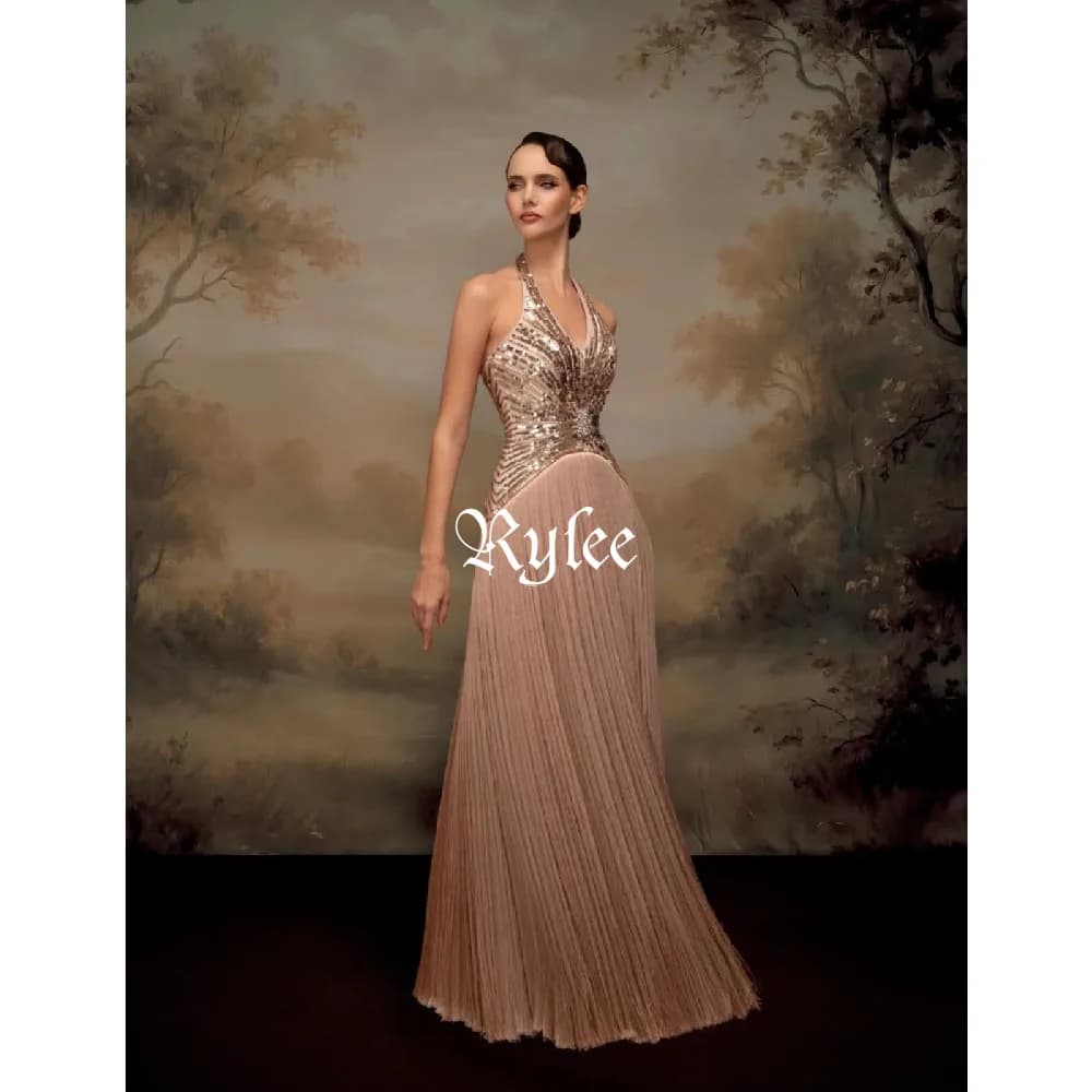 Robe de soirée/bal élégante et personnalisée Rylee, coupe trapèze, dos nu, ornée de perles et de cri