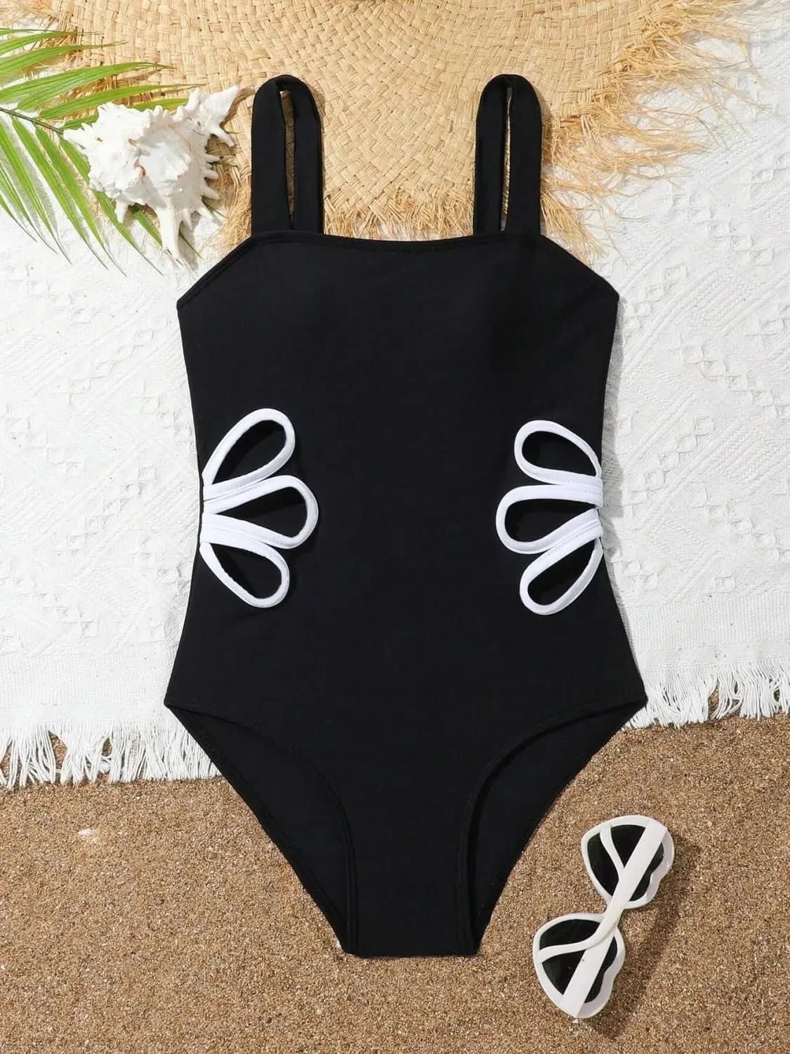 Maillot de bain d'été pour filles, une pièce, avec bretelles larges, Design creux, pour jeunes âgés