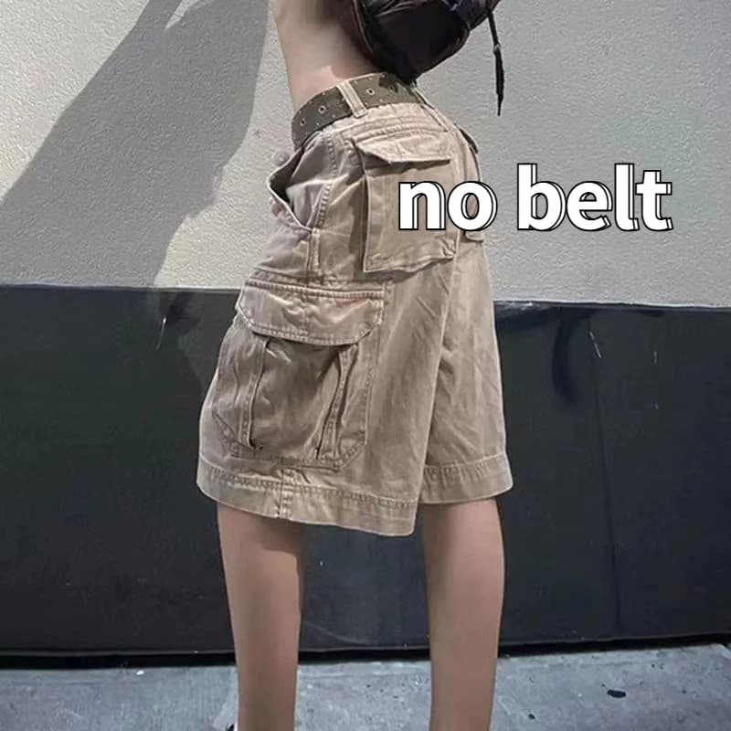 Jean Cargo au Genou pour Femme, Streetwear Vintage Délavé, Chic, Mode Unisexe, Poches d'Été, Baggy D