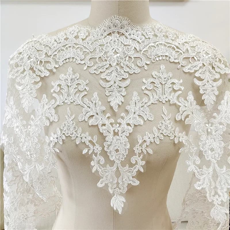 Dentelle de mariée brodée avec bordure de haute qualité, 35cm de largeur, robe de mariée, jupe en vo