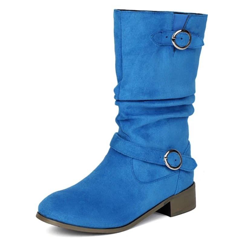 Grande taille 48 femmes bleu mi-mollet bottes hiver automne chaussures daim bleu noir rose gris bott