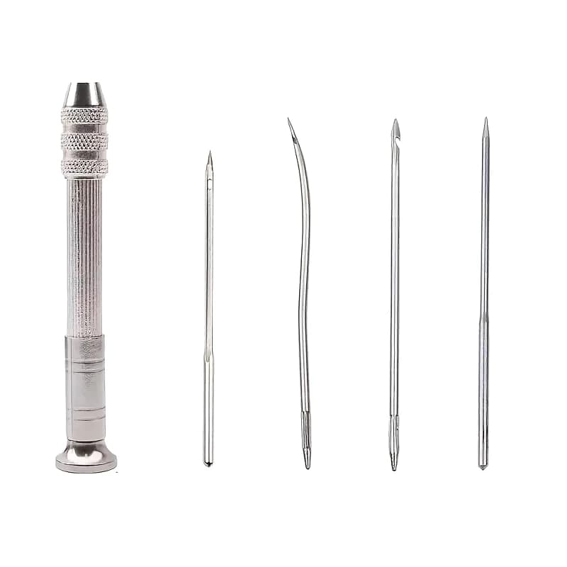 Kit d'aiguilles à coudre en cuir, ensemble contient un poinçon à coudre en cuir argenté, une aiguill