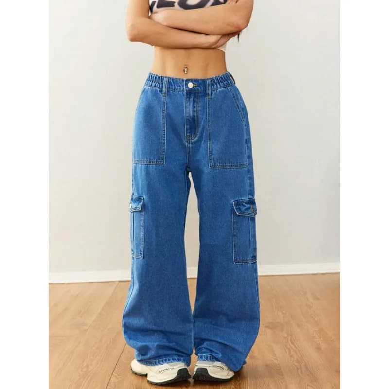  Pantalon en jean utilitaire décontracté à jambes larges pour femme – Vêtements de travail décontra