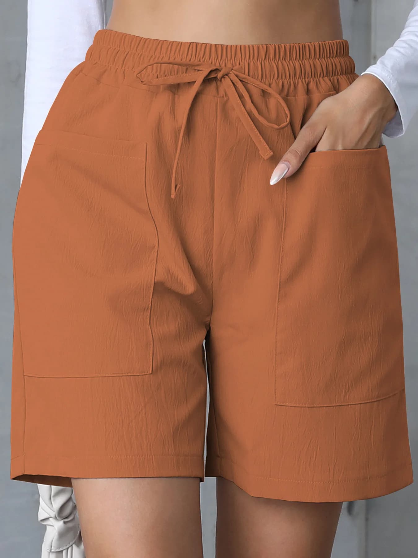 Shorts Bermuda taille haute pour femme, coupe ample décontractée, couleur unie, avec poches, pour l'