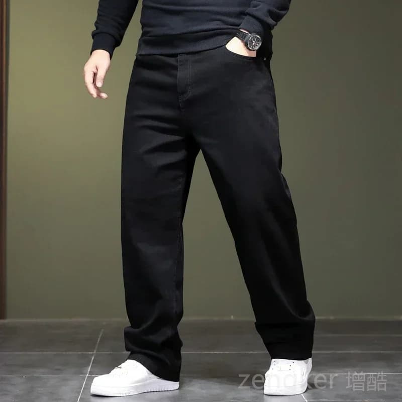 Jean Extra Large taille 48 pour hommes, jambe droite, pantalon en Denim ample, polaire extensible à