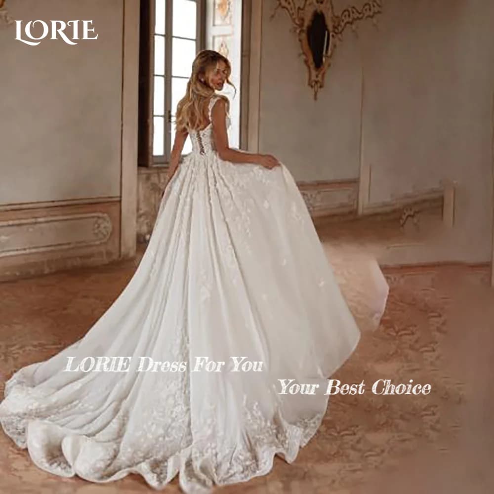 LORIE gracieuse dentelle plage robes de mariée 3D Floral appliqué fente a-ligne robes de mariée vest