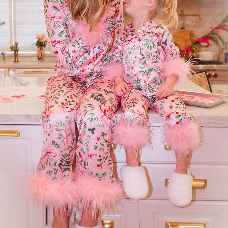 Ensemble pyjama maman et moi pour filles, 2 pièces, vêtements de détente pour femmes, imprimé feuill
