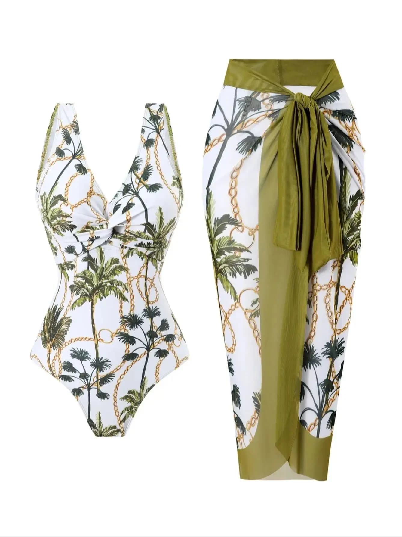 Ensemble de maillot de bain une pièce pour femme avec imprimé cocotier, maillot de bain une pièce à