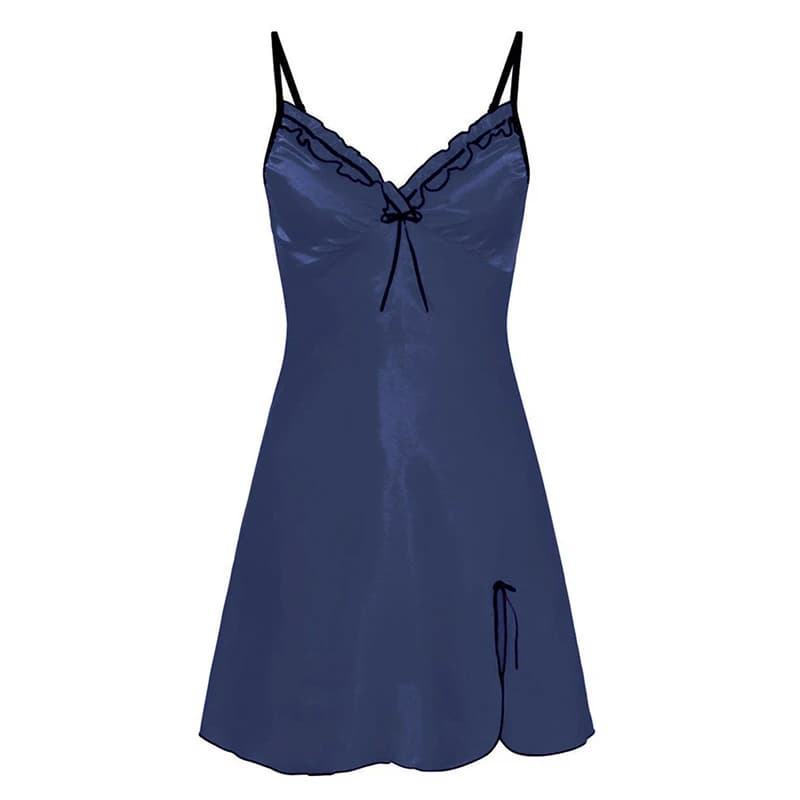 Vêtements de nuit sexy femmes dentelle soie Satin robe de nuit sans manches nuisettes col en v chemi