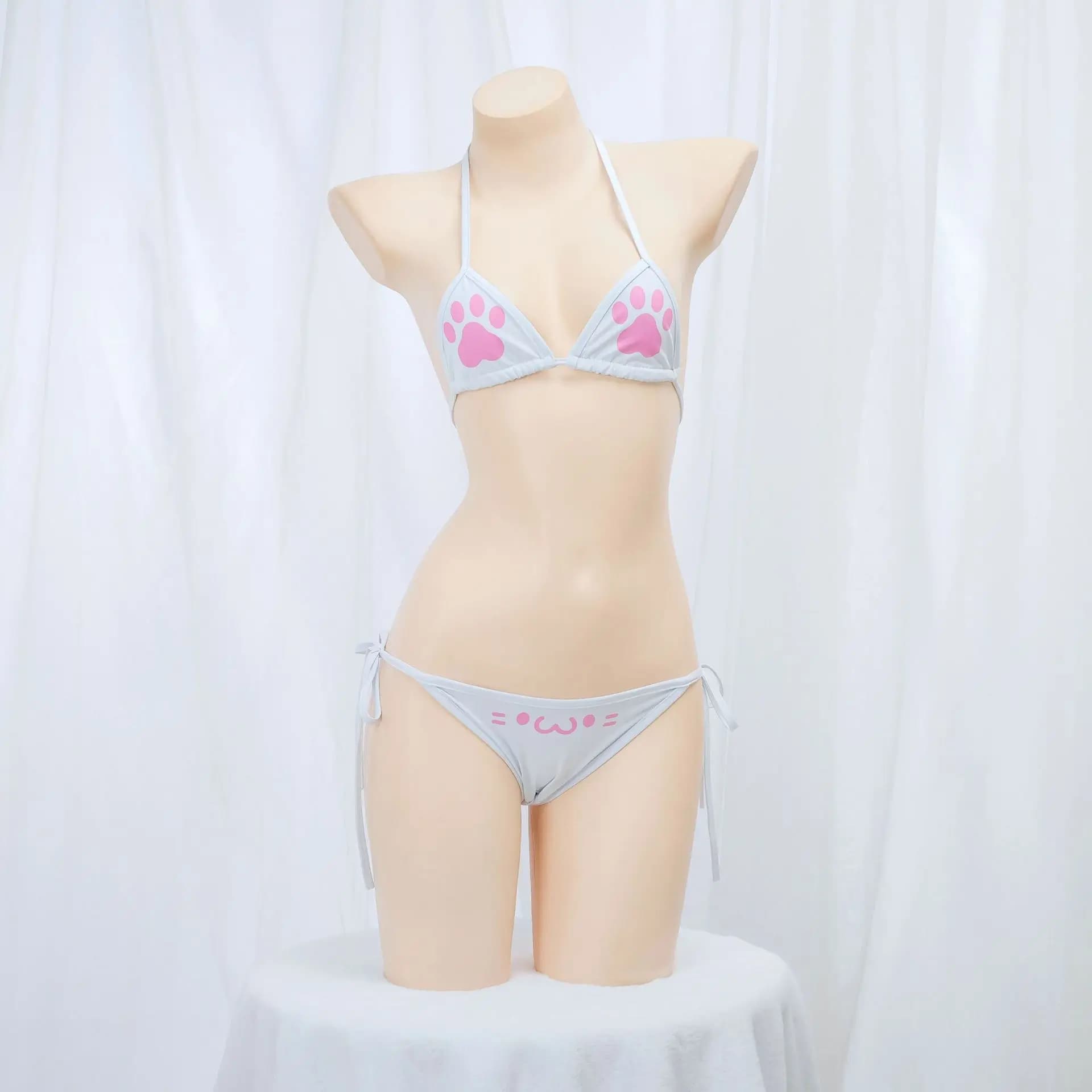 Ensemble micro bikini patte de chat Kawaii Anime Japonais pour Femme et Fille, maillot de bain mini