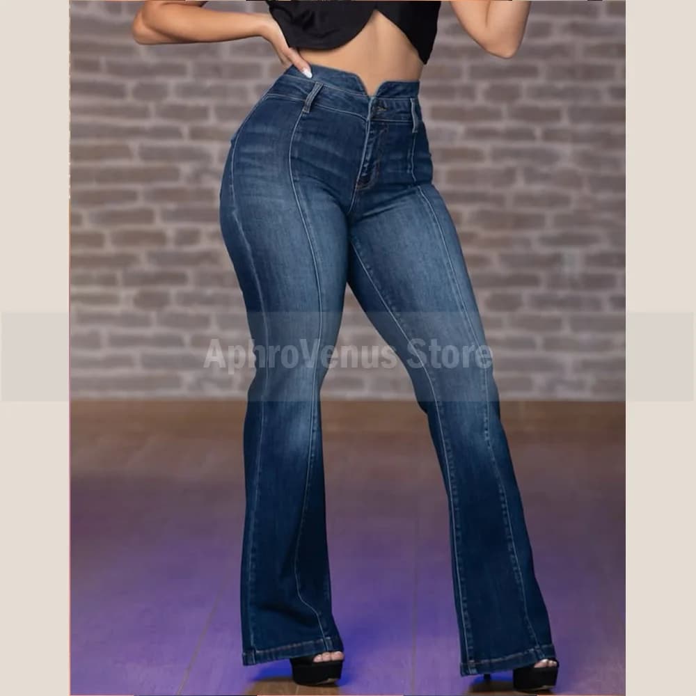 Jean évasé taille haute pour femmes, pantalon en Denim bleu Y2k, bas de cloche, élastique, rehausseu