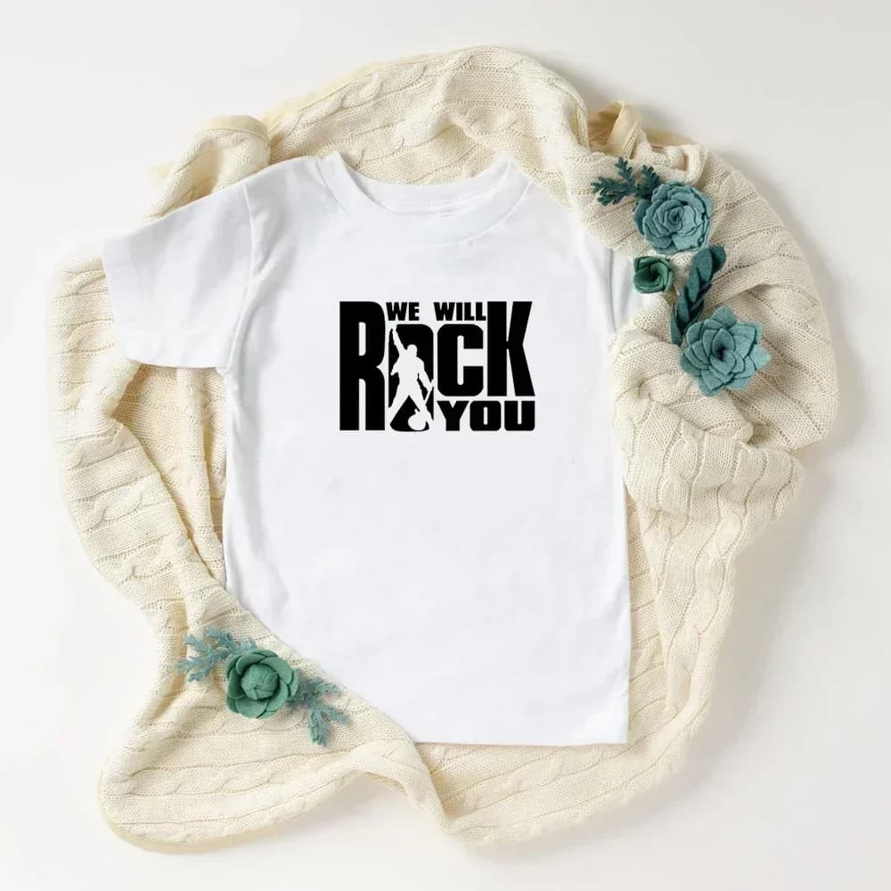 T-shirt pour enfants Queen 'We Will Rock You' blanc, haut décontracté d'été à la mode pour enfants,