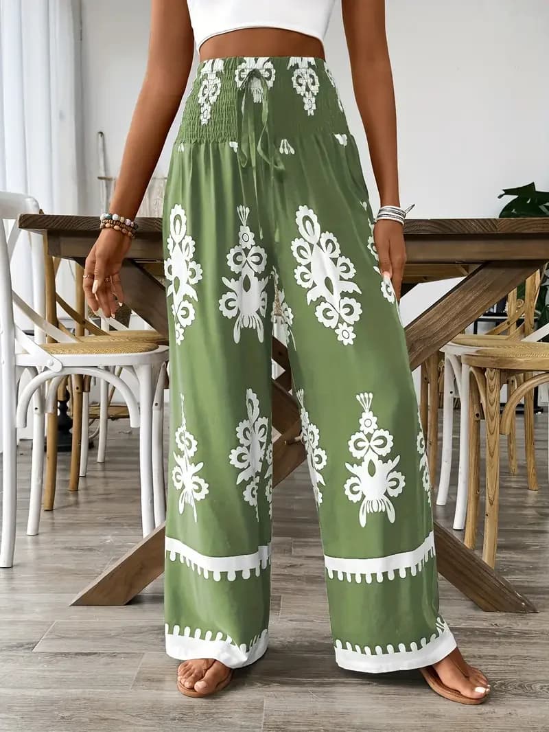 Grande taille 1XL-5XL femmes mode imprimé fleuri pantalon à jambes larges femme décontracté élégant