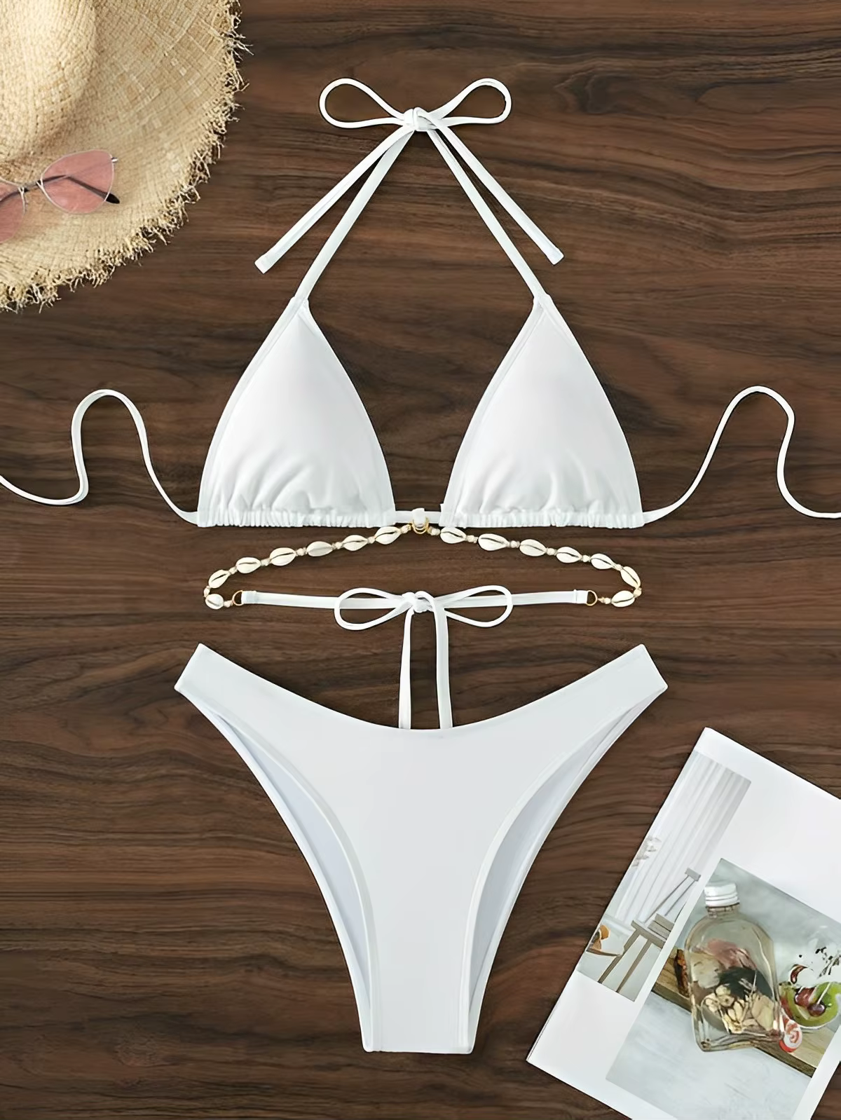 Triangle Bikini ensemble décoré avec coquillage maillot de bain femmes maillots de bain femme Sexy b