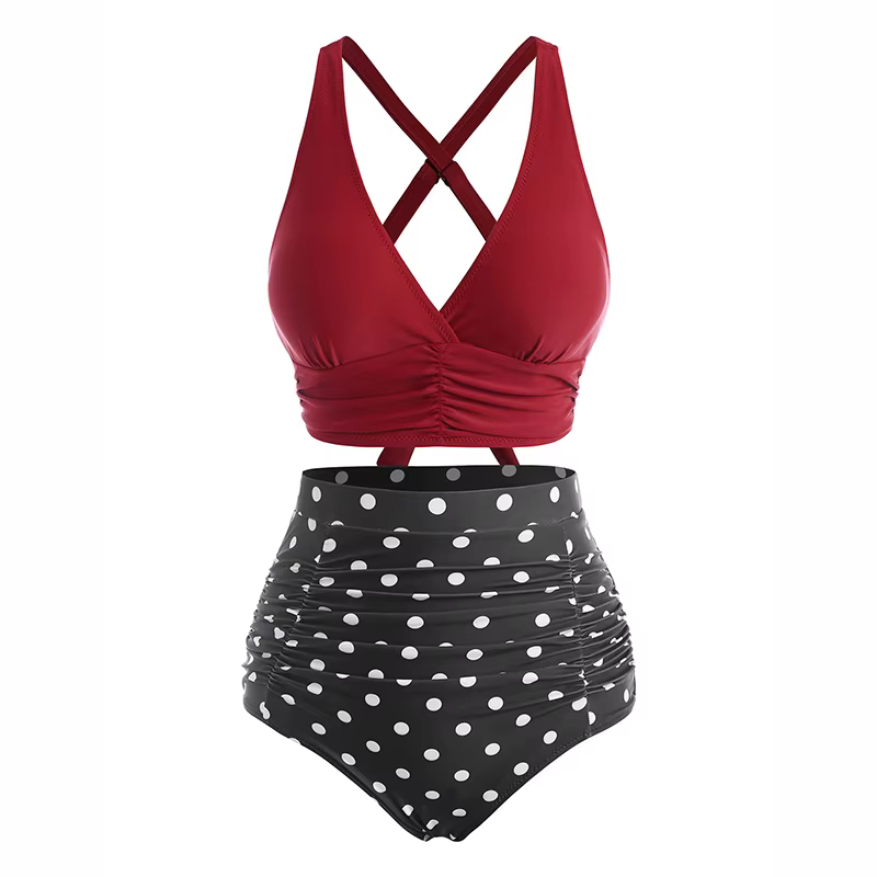 Fur sNuremberg-Tankini TUNIControl pour femme, maillot de bain vintage, à pois, froncé, croisé, été,