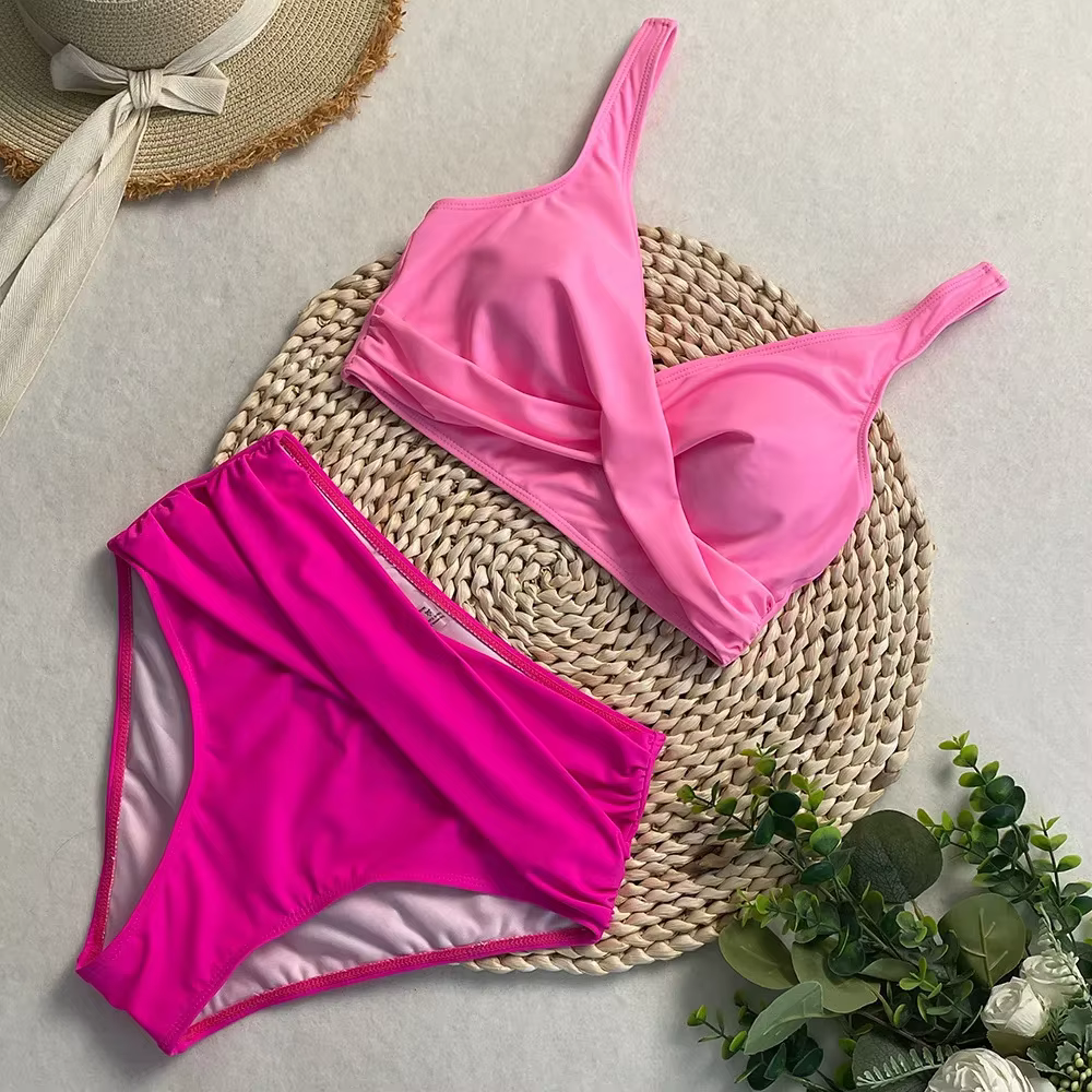 Maillot de bain dames femmes taille haute Bikini ensembles sport deux pièces maillots de bain couleu