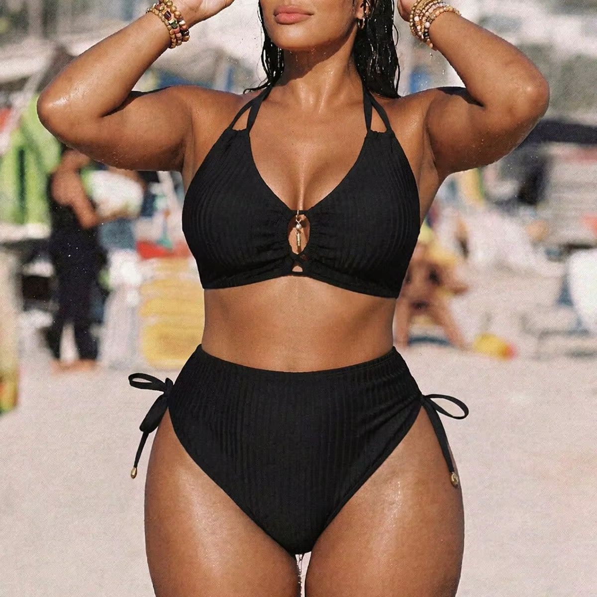Maillot de bain grande taille pour femme, taille haute, push-up, effet ventre plat, collection été 2
